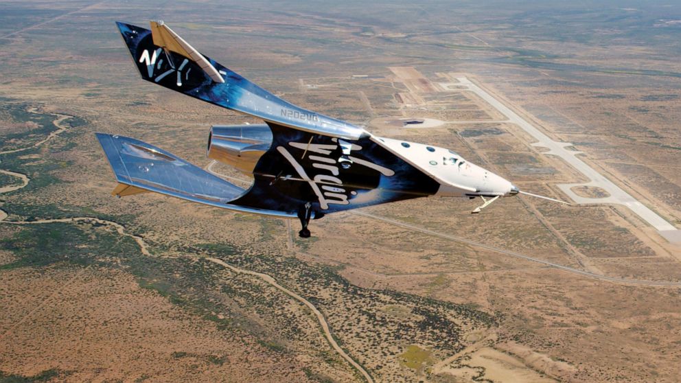 Virgin Galactic SpaceshipTwo Unity flys free in the New Mexico Airspace for the first time on Friday, May 1, 2020. Virgin Galactic's spaceship VSS Unity has landed in the New Mexico desert after its first glide flight from Spaceport America. The comp