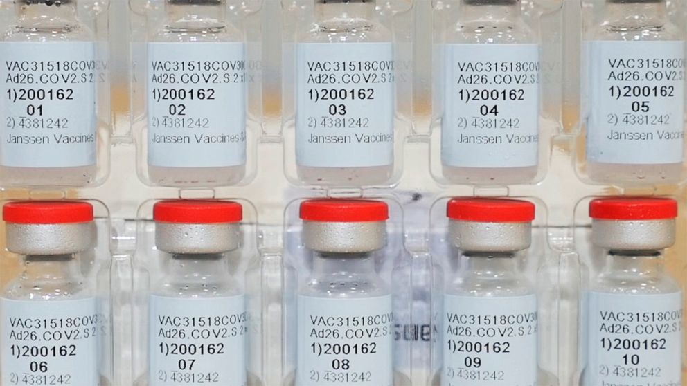 FILE - This Dec. 2, 2020 photo provided by Johnson & Johnson shows vials of the Janssen COVID-19 vaccine in the United States. Johnson & Johnson’s single-dose vaccine protects against COVID-19, according to an analysis by U.S. regulators Wednesday, F