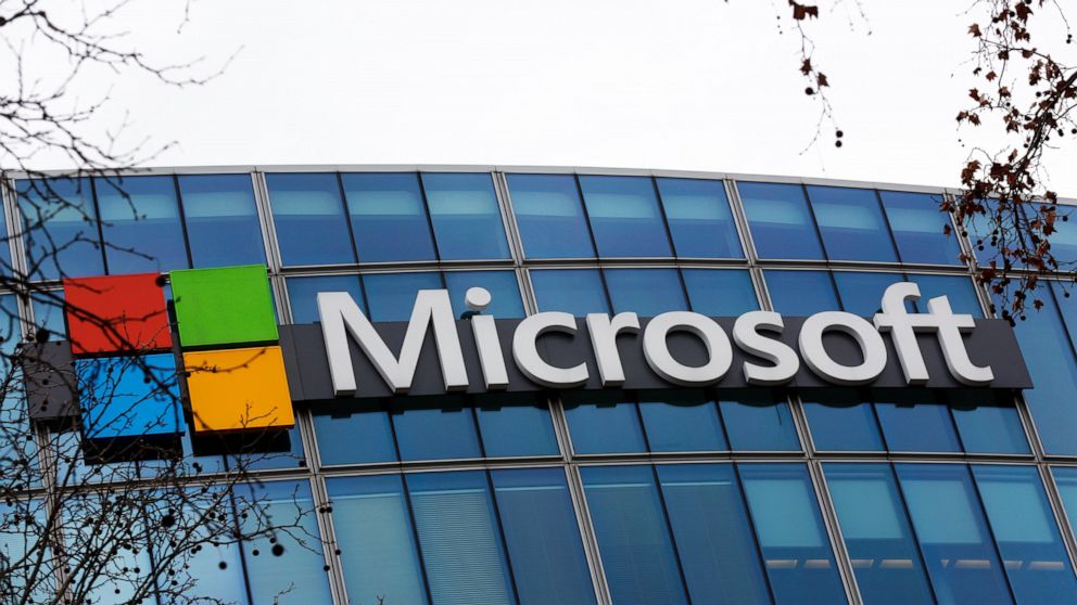 FILE - The Microsoft logo is pictured outside the headquarters in Paris, Jan. 8, 2021. A group of video game testers is forming Microsoft's first labor union in the U.S. and the largest in the video game industry. Communications Workers of America sa