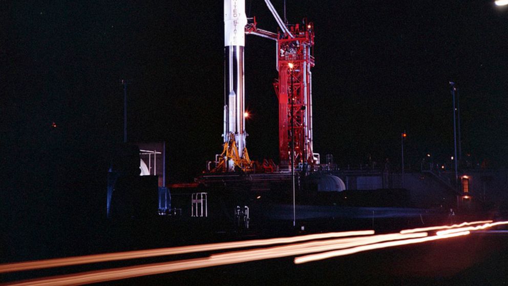 FILE - This Sept. 20, 1966 photo provided by the San Diego Air and Space Museum shows an Atlas Centaur 7 rocket on the launchpad at Cape Canaveral, Fla. A mysterious object temporarily orbiting Earth is the Centaur upper stage of this 54-year-old roc