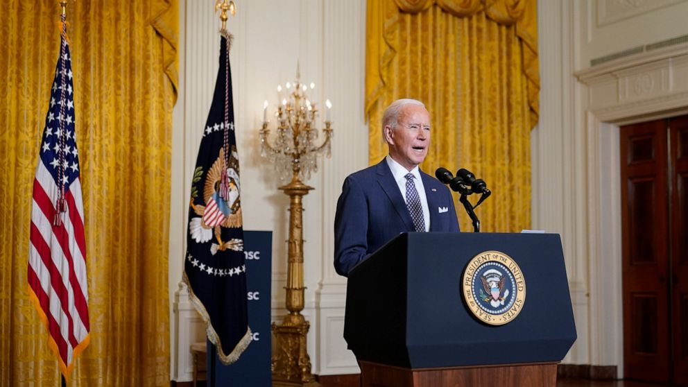 President Joe Biden speaks during a virtual event with the Munich Security Conference in the East Room of the White House, Friday, Feb. 19, 2021, in Washington. (AP Photo/Patrick Semansky)