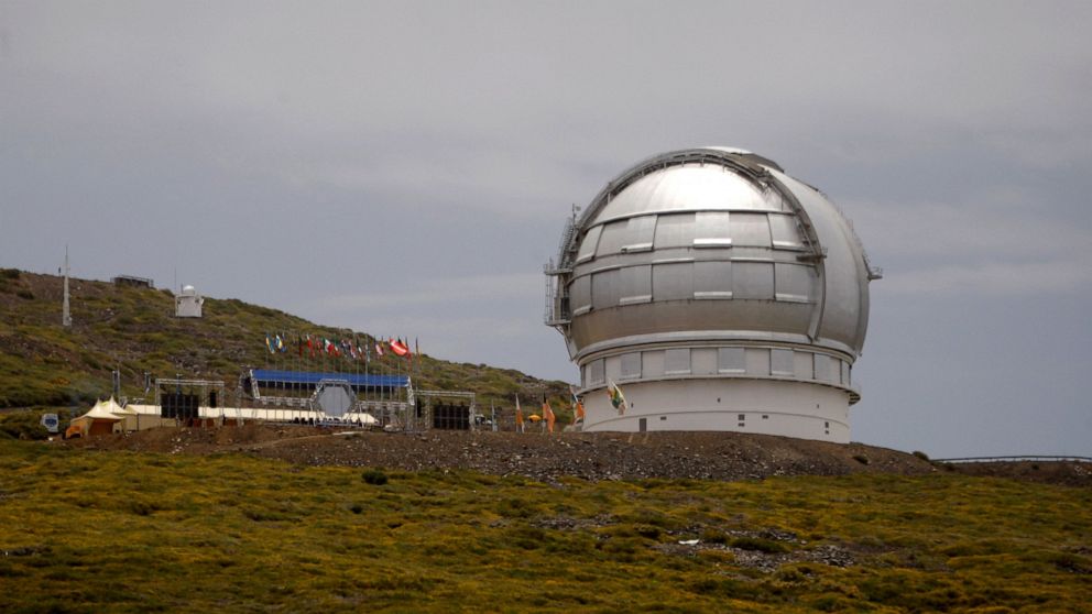 FILE - In this July 24, 2009 file photo, the Gran Telescopio Canarias, one of the the world's largest telescopes is seen at the Roque de los Muchachos Observatory in the Canary Island of La Palma, Spain. A leading Spanish official said Monday Aug. 5,