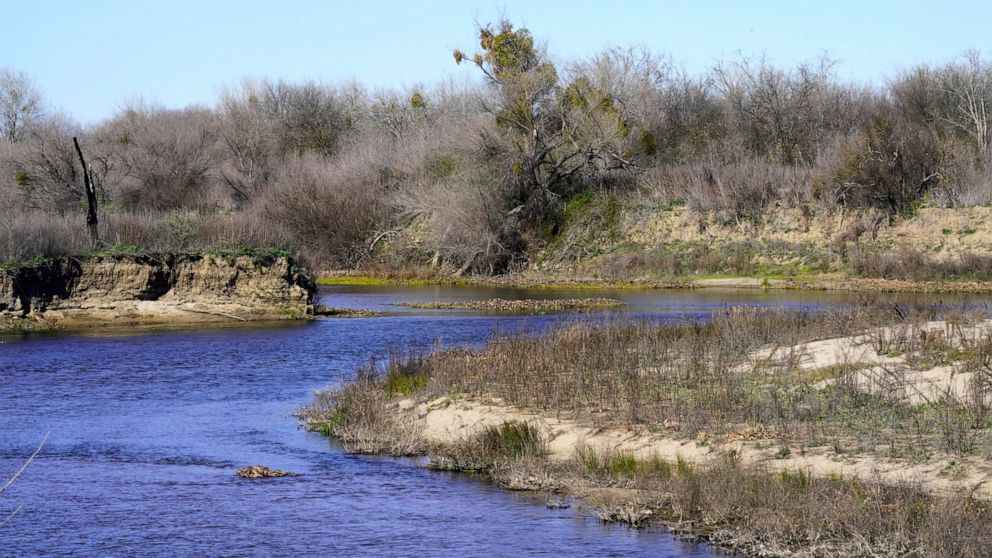The Tuolumne and San Joaquin rivers meet on the edge of the Dos Rios Ranch Preserve in Modesto, Calif., Wednesday, Feb. 16, 2022. The 2,100-acre preserve is California's largest floodplain restoration project, designed to give the rivers room to brea