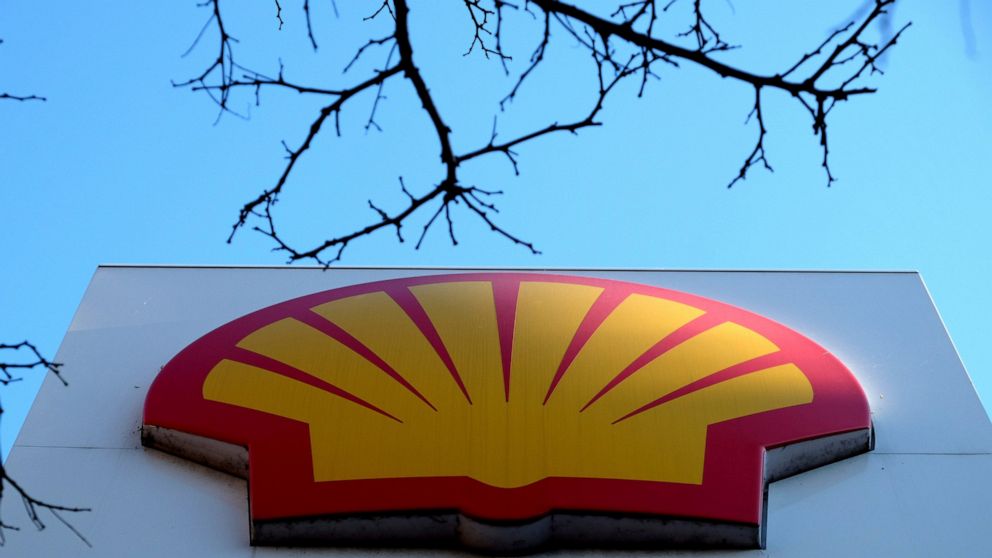 FILE - the Shell logo at a petrol station in London, Jan. 20, 2016. A long-time contractor for Shell has publicly called out the oil and gas giant's climate plans, accusing the company of “doubletalk” by saying it wants to cut greenhouse gas emission