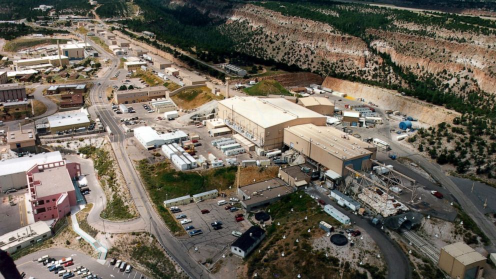 FILE - In this undated file aerial photo is the Los Alamos National Laboratory in Los Alamos, N.M. The U.S. government plans to build a new transmission line and make other upgrades to ensure its northern New Mexico nuclear weapons laboratory has eno