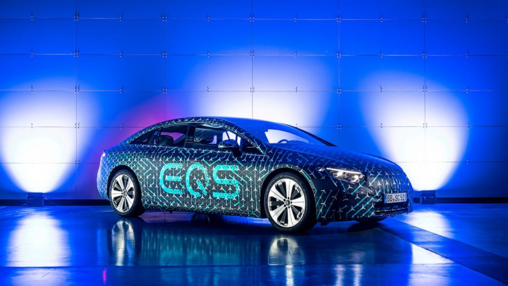 In this photo provide by German car maker Mercedes and taken in March 2021 shows an EQS car in Stuttgart, Germany. Mercedes-EQ will present the all-electric luxury sedan EQS at a digital world premiere on the Mercedes me media online platform on Thur