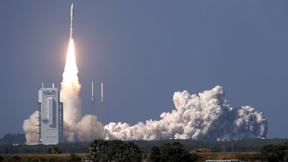 A United Launch Alliance Atlas V rocket lifts off from launch complex 41 at the Cape Canaveral Air Force Station with a payload of a high frequency satellite Thursday, March 26, 2020, in Cape Canaveral, Fla. Built by Lockheed Martin, this U.S. milita
