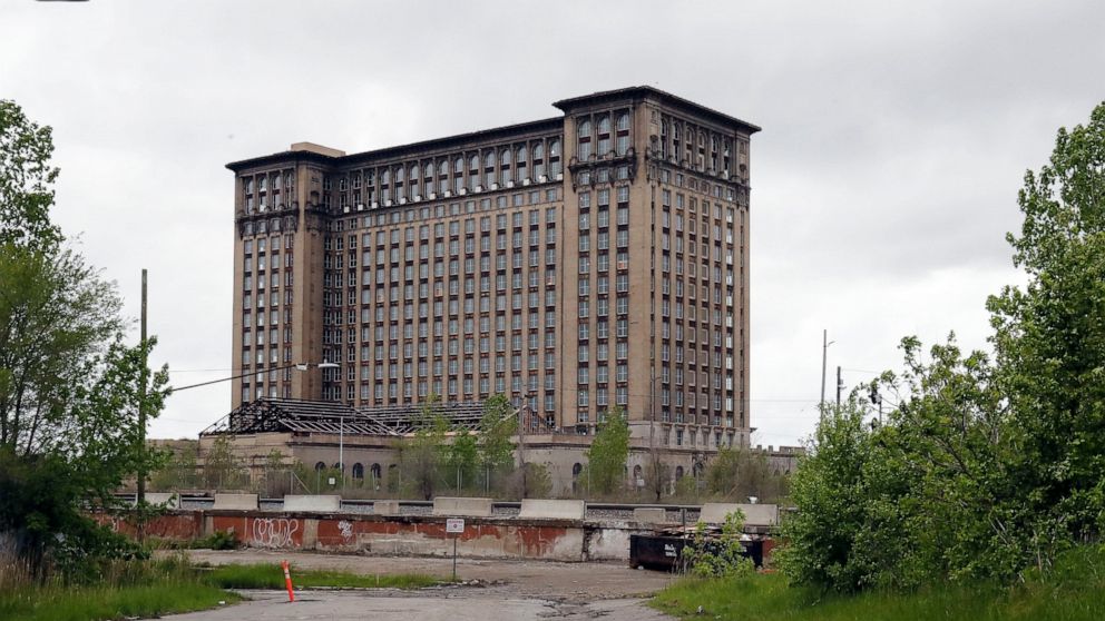 File — Exterior view of the Michigan Central train depot, shown May 23, 2019, in Detroit. Ford Motor Co. announced Friday, Feb. 4, 2022, that Google is joining the automaker's effort to transform a once-dilapidated Detroit train station into a resear