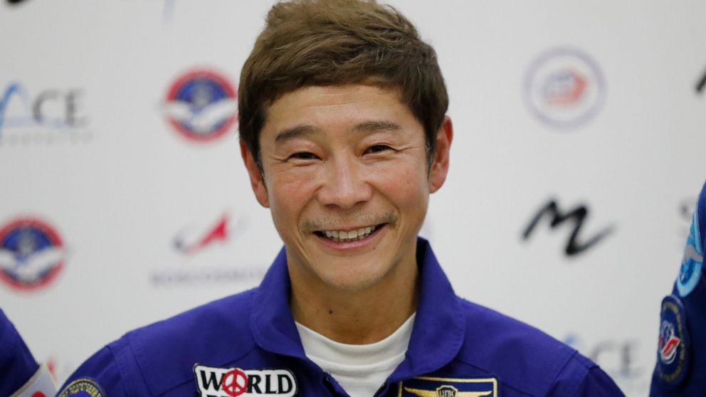 FILE - Space flight participant Yusaku Maezawa attends a news conference ahead of the expedition to the International Space Station at the Gagarin Cosmonauts' Training Center in Star City outside Moscow, Russia, on Oct. 14, 2021. During an interview 