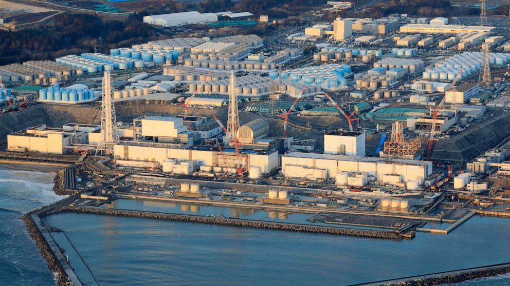 This aerial photo shows the Fukushima Dai-ichi nuclear power plant operated by Tokyo Electric Power Company (TEPCO) in Okuma town, Fukushima prefecture, northeastern Japan, on Feb. 14, 2021, a day after a strong earthquake. TEPCO says both of two sei