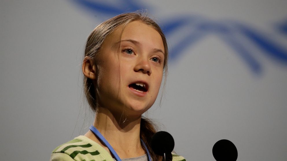 Swedish climate activist Greta Thunberg addresses plenary of U.N. climate conference during with a meeting with leading climate scientists at the COP25 summit in Madrid, Spain, Wednesday, Dec. 11, 2019. Thunberg is in Madrid where a global U.N.-spons