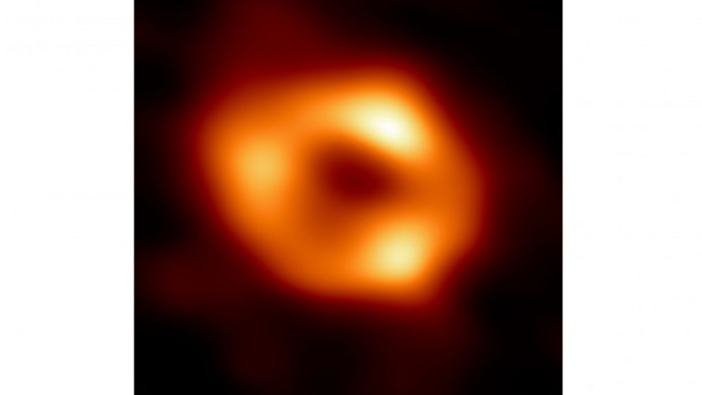 This image released by the Event Horizon Telescope Collaboration, Thursday, May 12, 2022, shows a black hole at the center of our Milky Way galaxy. The Milky Way black hole is called Sagittarius A*, near the border of Sagittarius and Scorpius constel