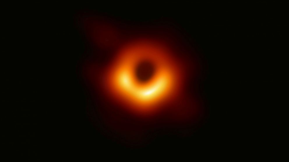 This image released Wednesday, April 10, 2019, by Event Horizon Telescope shows a black hole. Scientists revealed the first image ever made of a black hole after assembling data gathered by a network of radio telescopes around the world. (Event Horiz