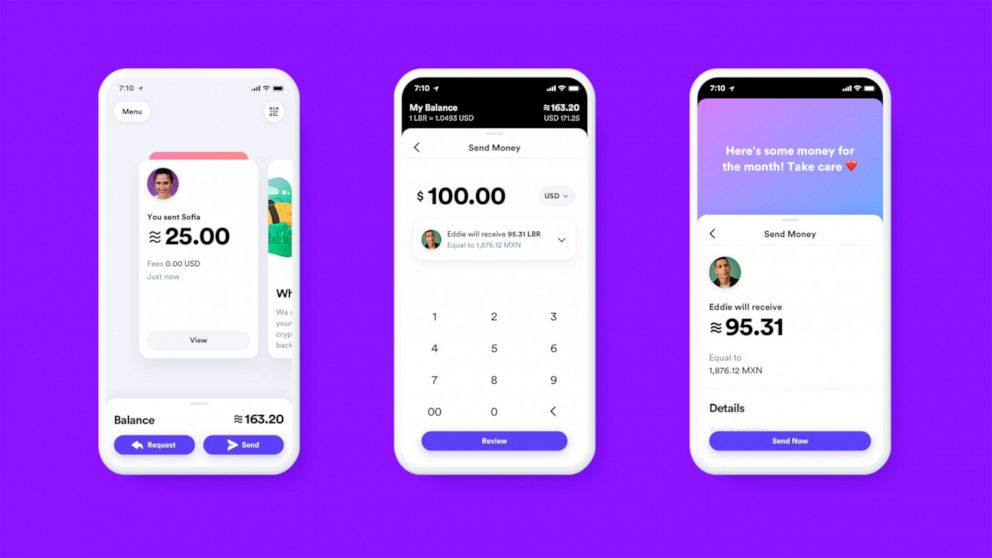 This undated image provided by Calibra shows what the Calibra digital wallet app might look like. Facebook formed the Calibra subsidiary to create a new digital currency similar to Bitcoin for global use, one that could drive more e-commerce on its s