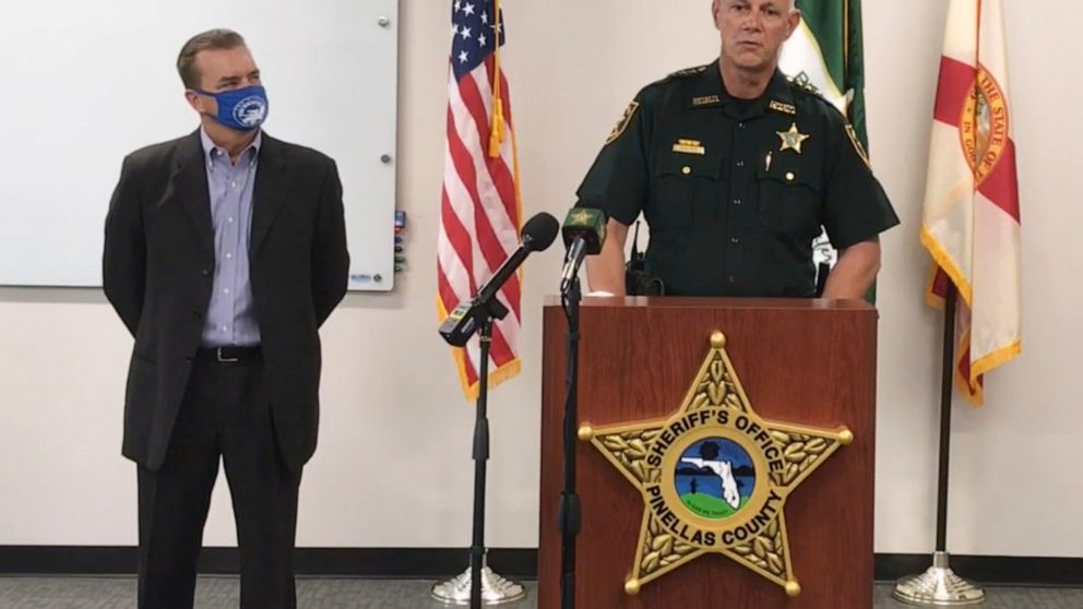 In this screen shot from a YouTube video posted by the Pinellas County Sheriff's Office, Pinellas County Sheriff Bob Gualtieri speaks during a news conference as Oldsmar, Fla., Mayor Eric Seidel, left, listens, Monday, Feb. 8, 2021, in Oldsmar, Fla. 