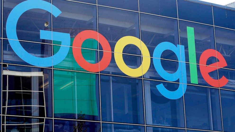 FILE - A sign is shown on a Google building at their campus in Mountain View, Calif., on Sept. 24, 2019. In lawsuit filed Monday, Jan. 24, 2022 in a Washington court, the District of Columbia and three states are suing Google for allegedly deceiving 