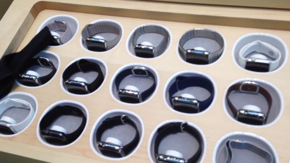 PHOTO: A drawer of Apple Watches at Apple's Fifth Avenue store in New York City.