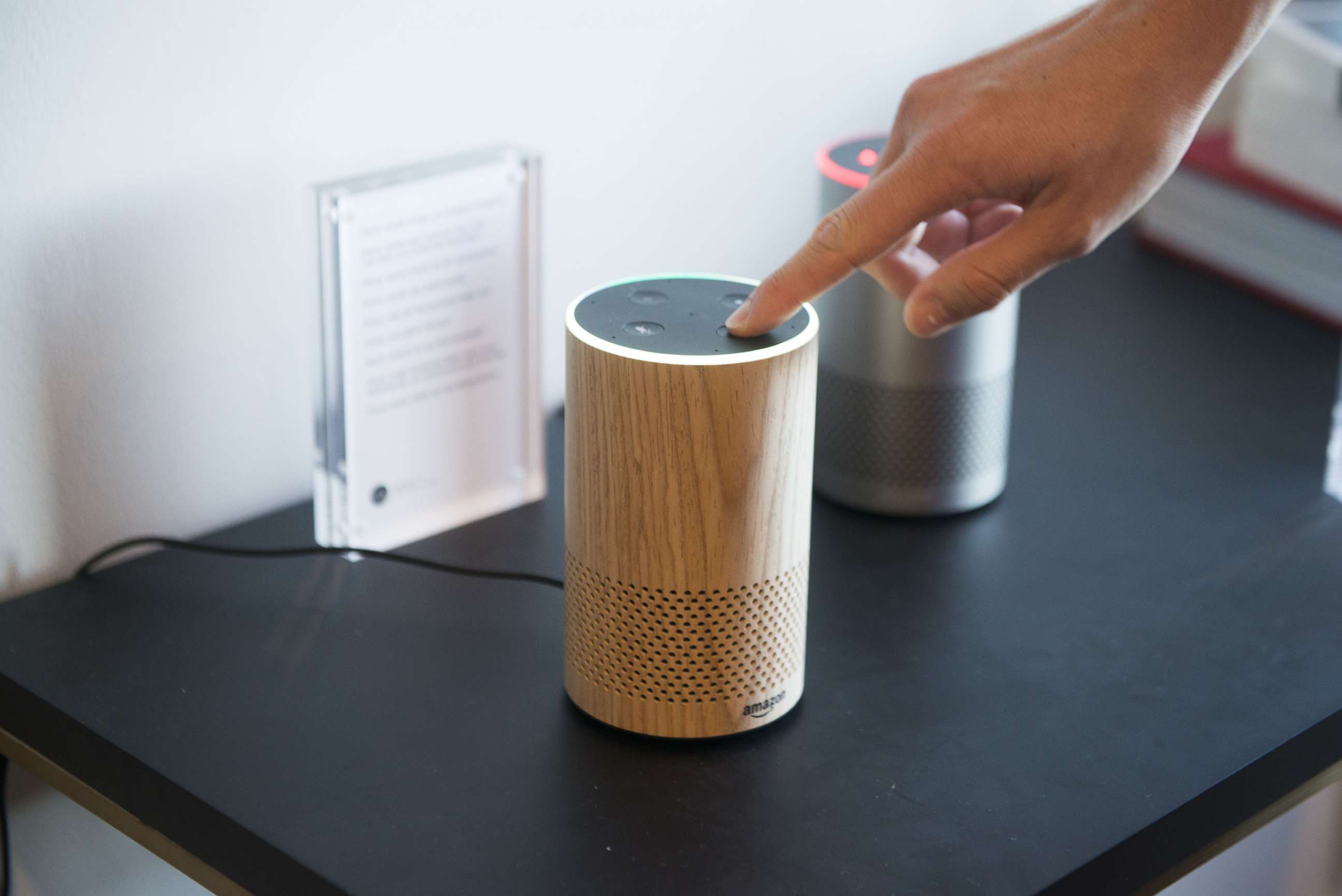 PHOTO: An attendee operates the new Amazon.com Inc. Echo device on display during the company's product reveal launch event in downtown Seattle,  Sept. 27, 2017. 
