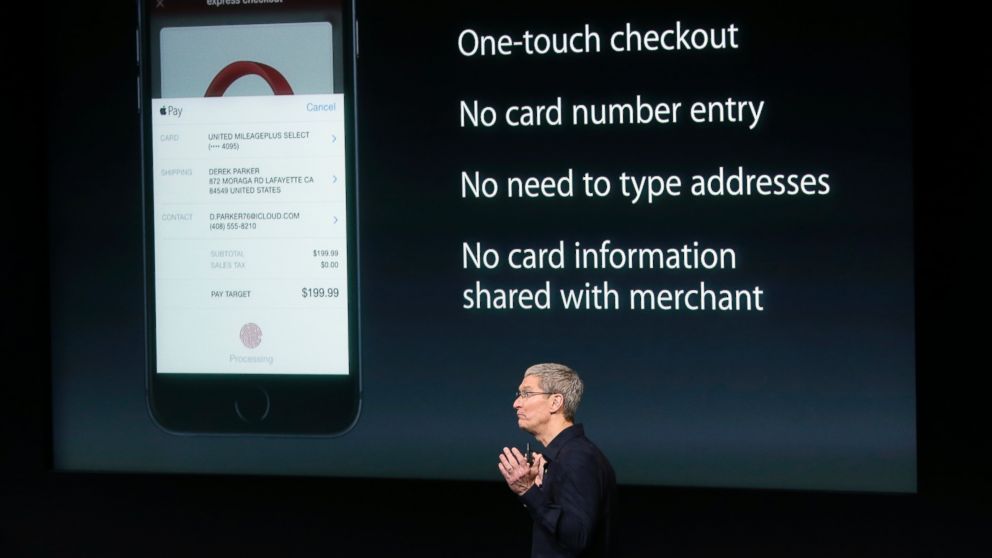 PHOTO: Apple CEO Tim Cook discusses the new Apple Pay product during an event at Apple headquarters on Oct. 16, 2014 in Cupertino, Calif.