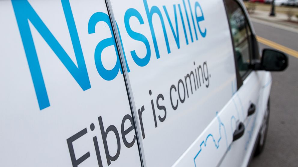 New Google Fiber service is advertised on a van in Nashville, Tenn., on Jan. 27, 2015. Google announced it would bring gigabit-speed Internet service to Nashville, Atlanta and Raleigh-Durham and Charlotte in North Carolina. 