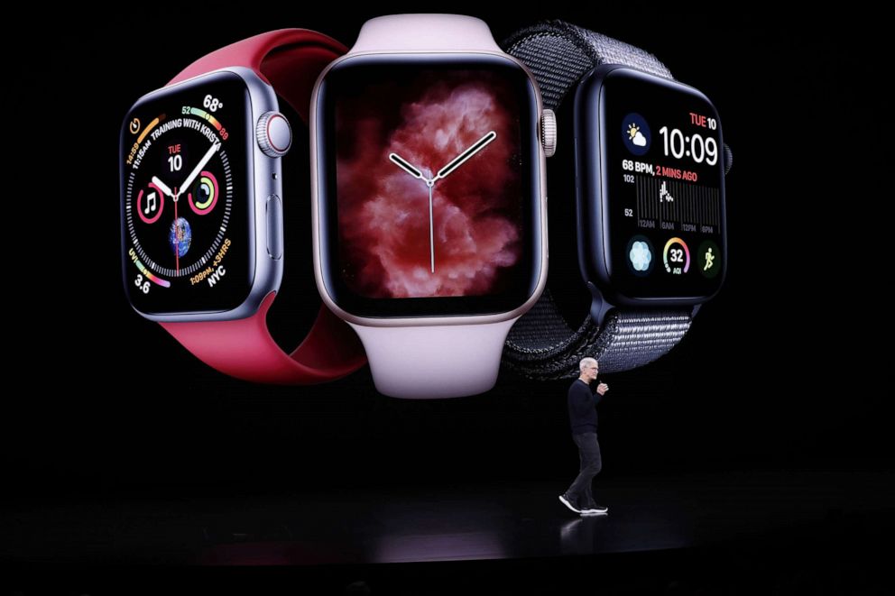 PHOTO: Apple CEO Tim Cook speaks about the new Apple Watch series 5 during the Apple Special Event in the Steve Jobs Theater in Cupertino, Calif., Sept. 10, 2019.