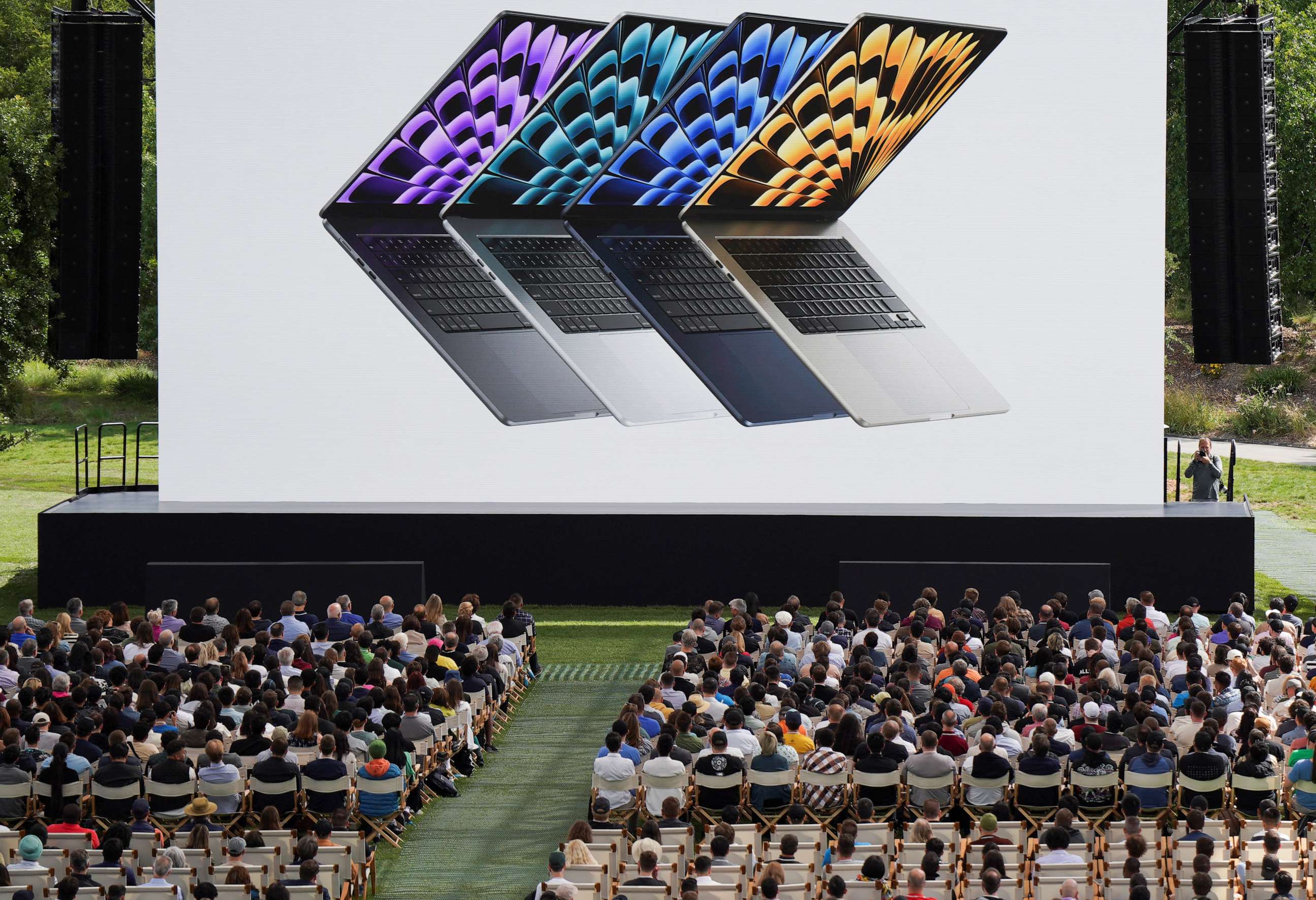 PHOTO: A new MacBook laptop is presented at Apple's annual Worldwide Developers Conference at the company's headquarters in Cupertino, Calif., June 5, 2023.