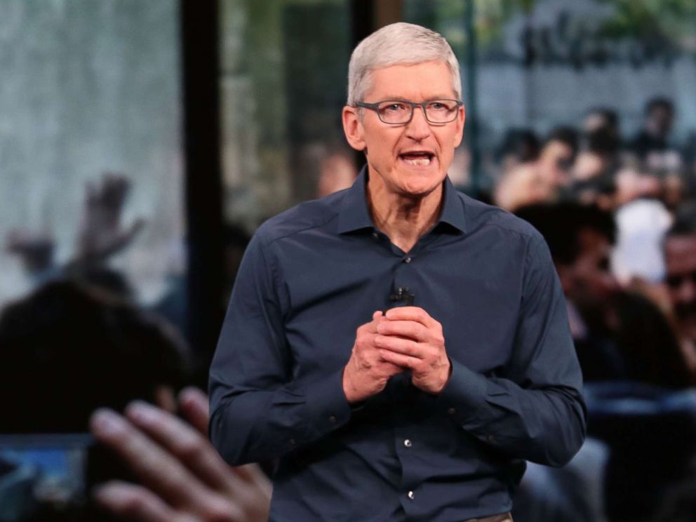 PHOTO: Tim Cook, CEO of Apple, speaks during an event at the Steve Jobs Theater at Apple Park on Sept. 12, 2018 in Cupertino, Calif.