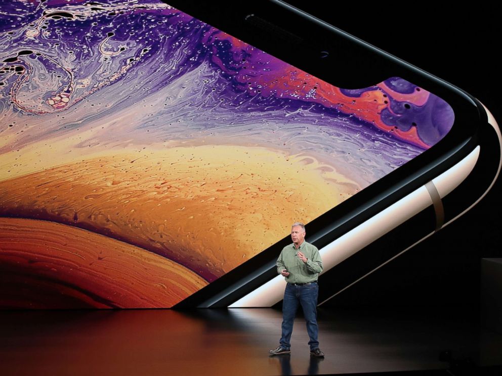 PHOTO: Phil Schiller, senior vice president of worldwide marketing at Apple Inc., speaks at an Apple event at the Steve Jobs Theater at Apple Park on Sept. 12, 2018 in Cupertino, Calif.