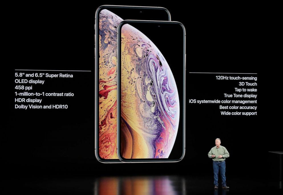 PHOTO: Phil Schiller, Apple's senior vice president of worldwide marketing, speaks about the Apple iPhone XS and Apple iPhone XS Max at the Steve Jobs Theater during an event to announce new Apple products Wednesday, Sept. 12, 2018, in Cupertino, Calif.