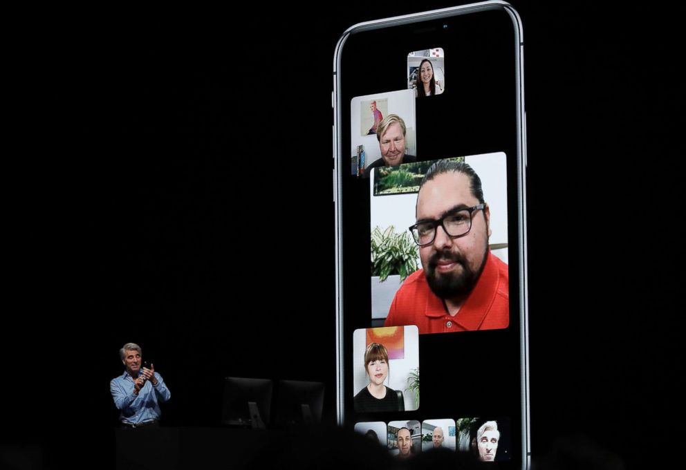 PHOTO: Craig Federighi, Apple's senior vice president of Software Engineering, speaks about group FaceTime during an announcement of new products at the Apple Worldwide Developers Conference, June 4, 2018, in San Jose, Calif.