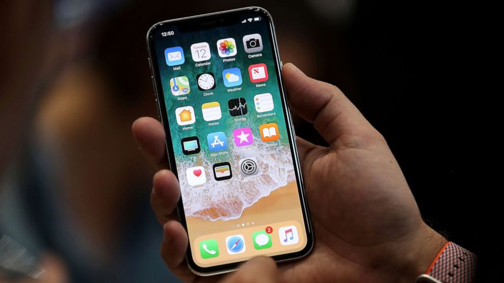 The new iPhone X is displayed during an Apple special event at the Steve Jobs Theatre on the Apple Park campus on Sept. 12, 2017 in Cupertino, Calif.