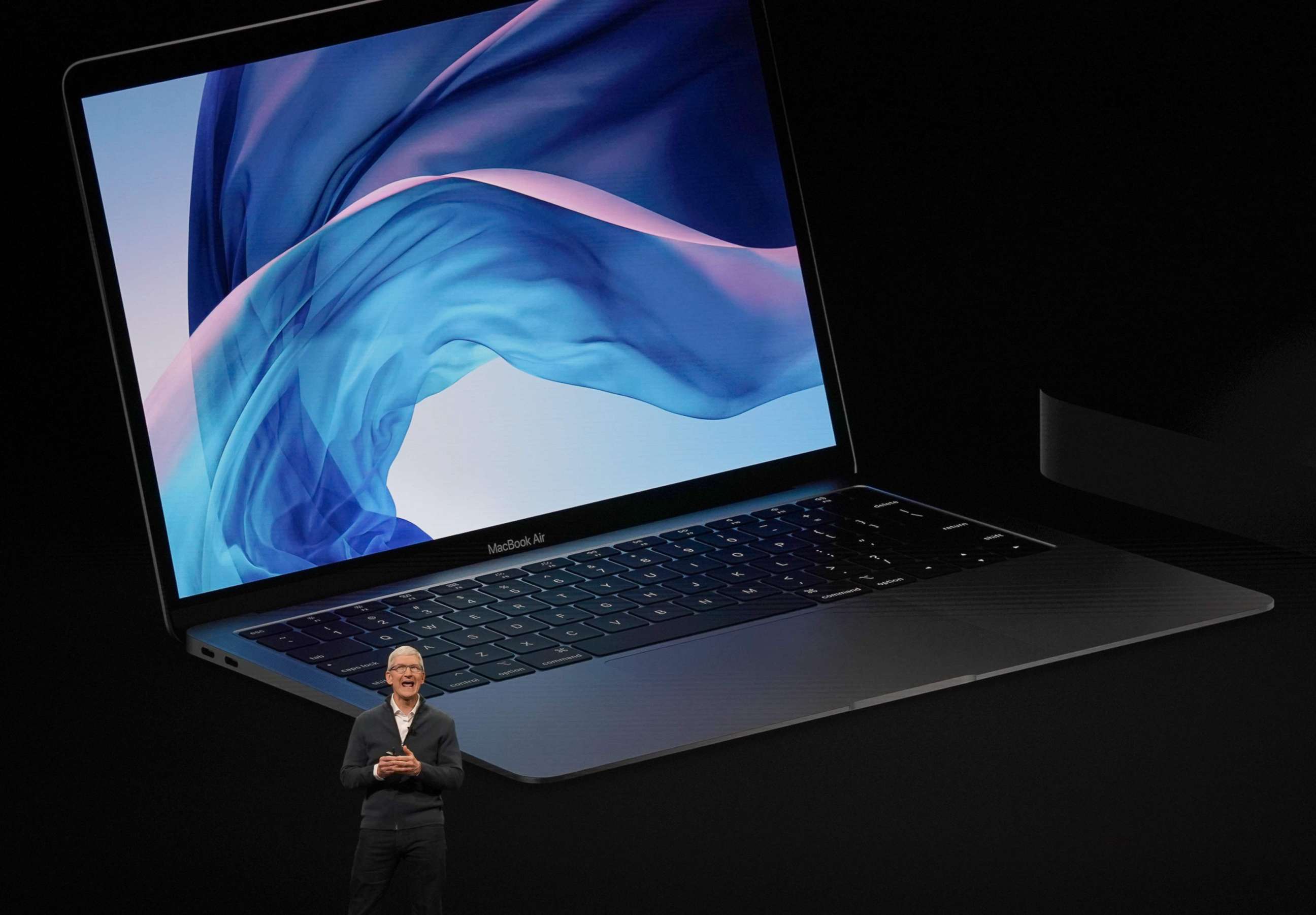 PHOTO: Apple CEO Tim Cook presents new products, including new Macbook laptops, during a special event at the Brooklyn Academy of Music, Oct. 30, 2018, in New York.