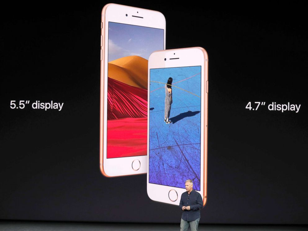 PHOTO: Apple Senior Vice President of Worldwide Marketing, Phil Schiller, introduces the iPhone 8 during a launch event in Cupertino, Calif., Sept. 12, 2017.