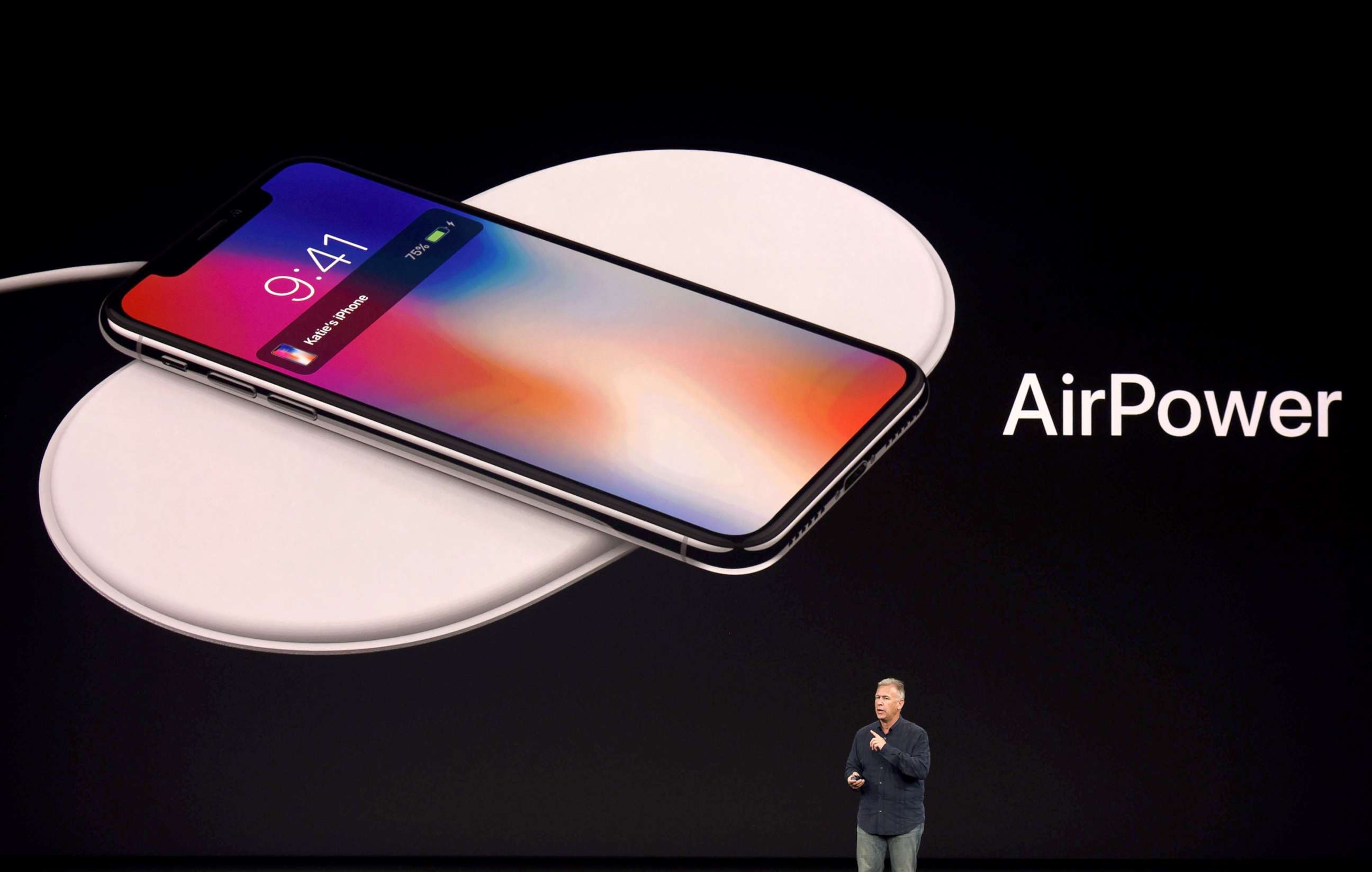 PHOTO: Senior Vice President of Worldwide Marketing at Apple Philip Schiller introduces AirPower, a wireless charging system, during a media event in Cupertino, Calif., Sept. 12, 2017.
