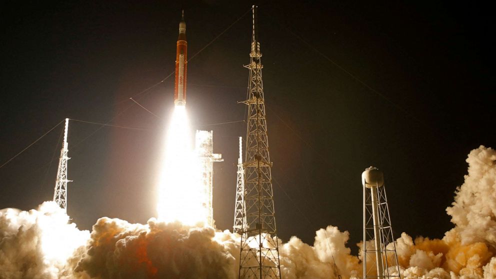 PHOTO: NASA's Space Launch System rocket with the Orion crew capsule, lifts off on the unmanned Artemis I mission to the moon, Nov. 16, 2022, at Cape Canaveral, Fla. 