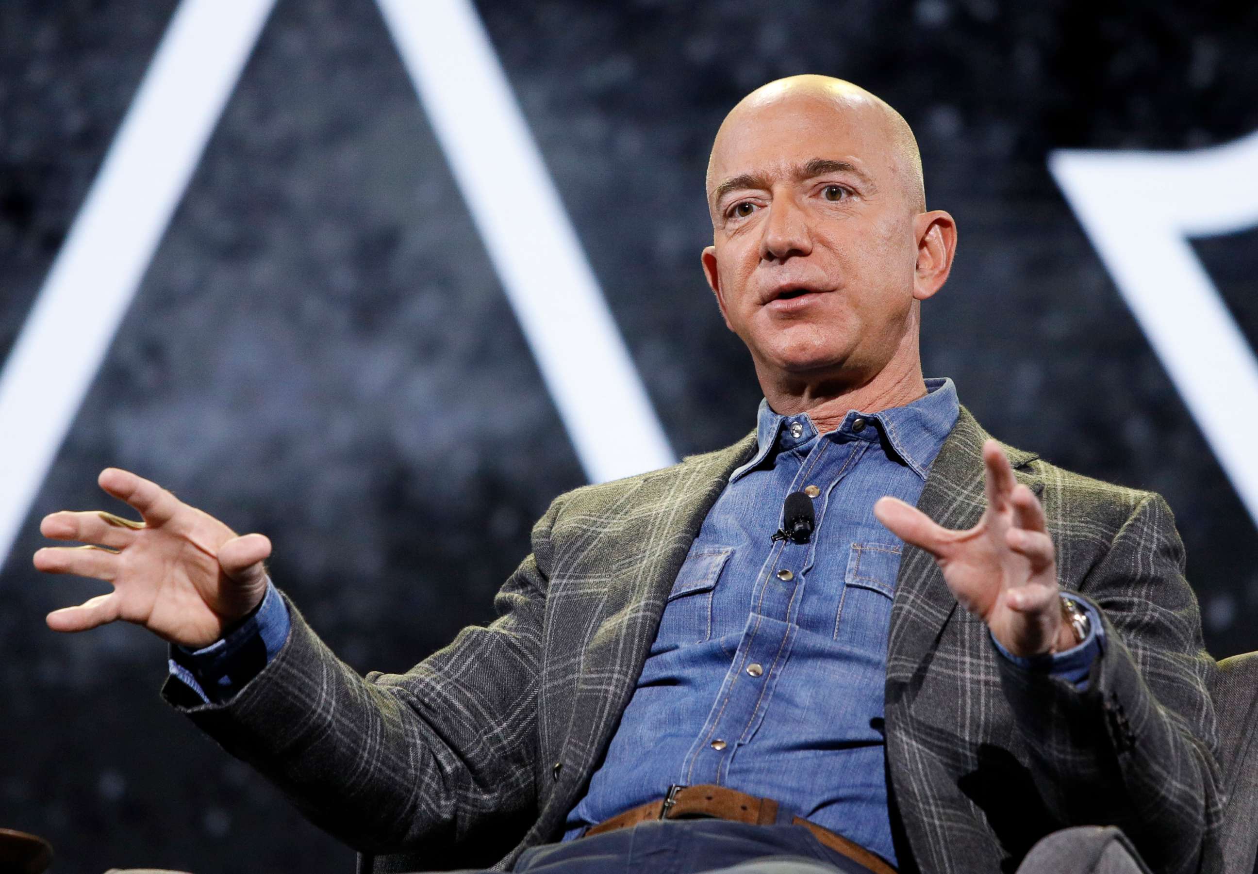 PHOTO: In this June 6, 2019 file photo, Amazon CEO Jeff Bezos speaks at the the Amazon re:MARS convention, in Las Vegas.