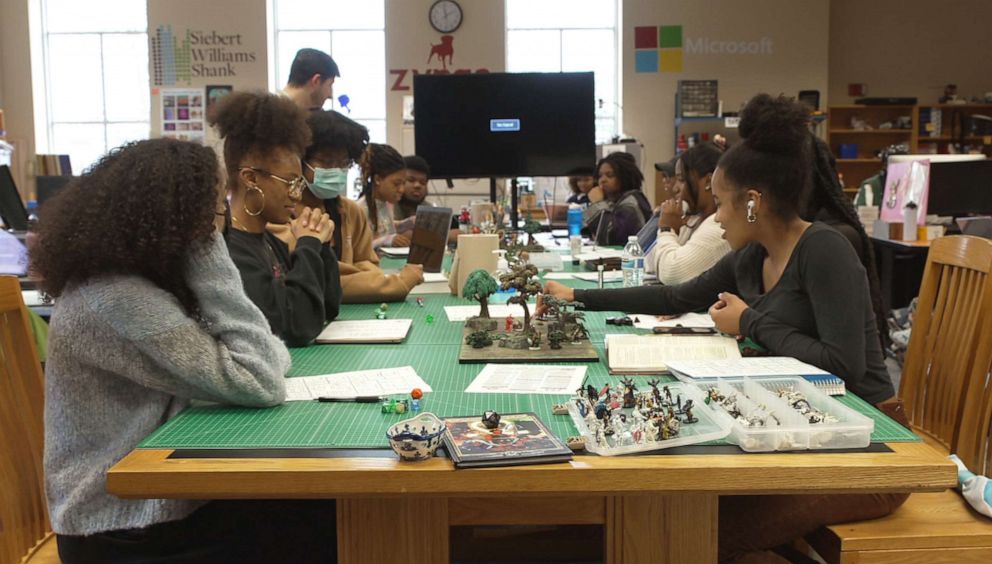 PHOTO: Students at Spellman College's innovation lab learn skills for developing games.