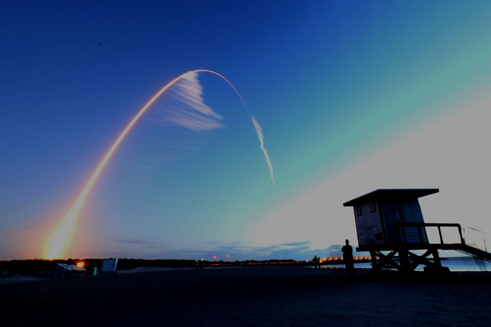 PHOTO: The Boeing CST-100 Starliner spacecraft, atop an ULA Atlas V rocket, flies during Orbital Flight Test to the International Space Station from launch complex 40 at the Cape Canaveral Air Force Station in Cape Canaveral, Fla., Dec. 20, 2019. 