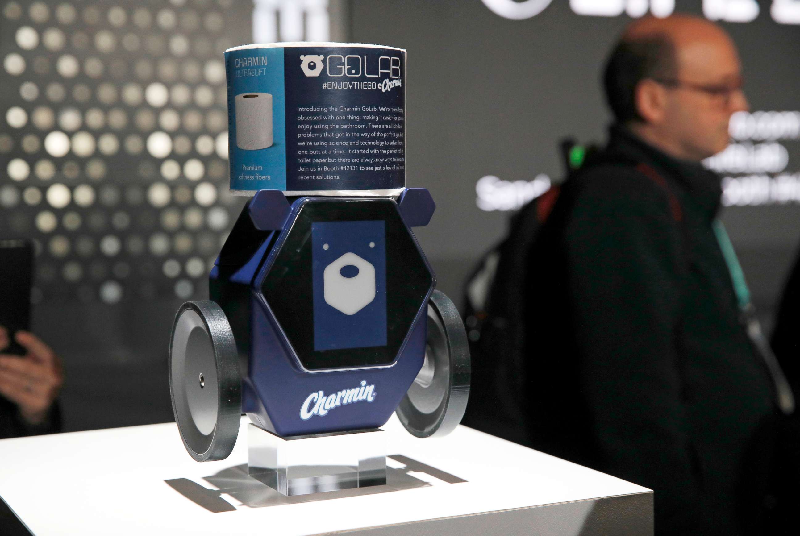 PHOTO: The Charmin RollBot is on display during a Procter & Gamble news conference before CES International, Jan. 5, 2020, in Las Vegas.