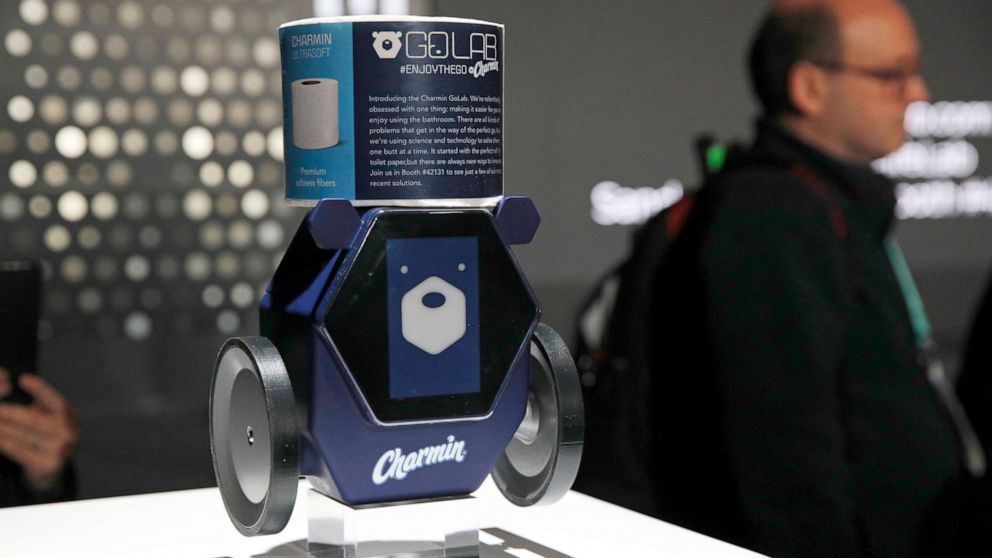 PHOTO: The Charmin RollBot is on display during a Procter & Gamble news conference before CES International, Jan. 5, 2020, in Las Vegas.