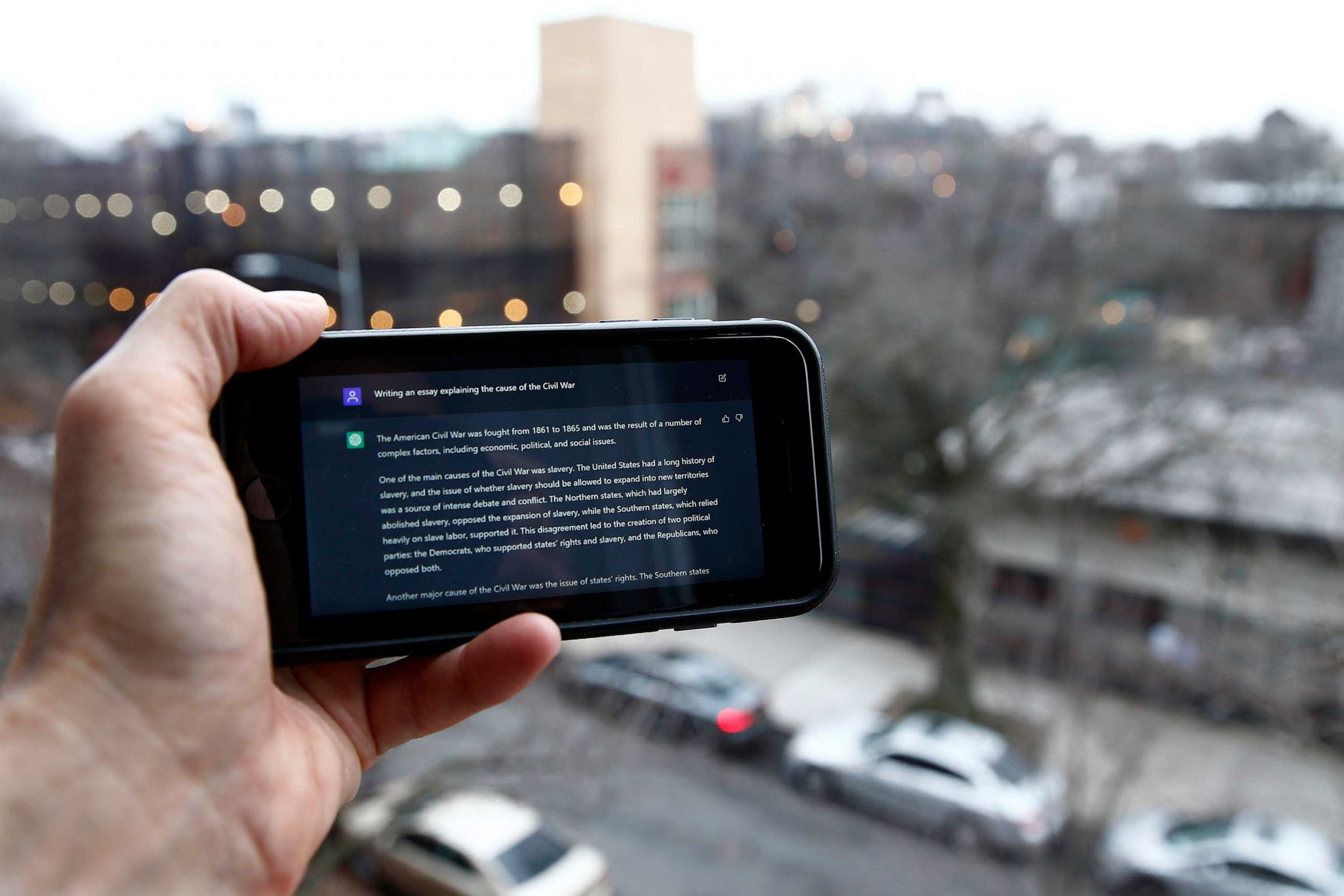 PHOTO: A ChatGPT prompt is shown on a device near a public school in Brooklyn, New York, Jan. 5, 2023.