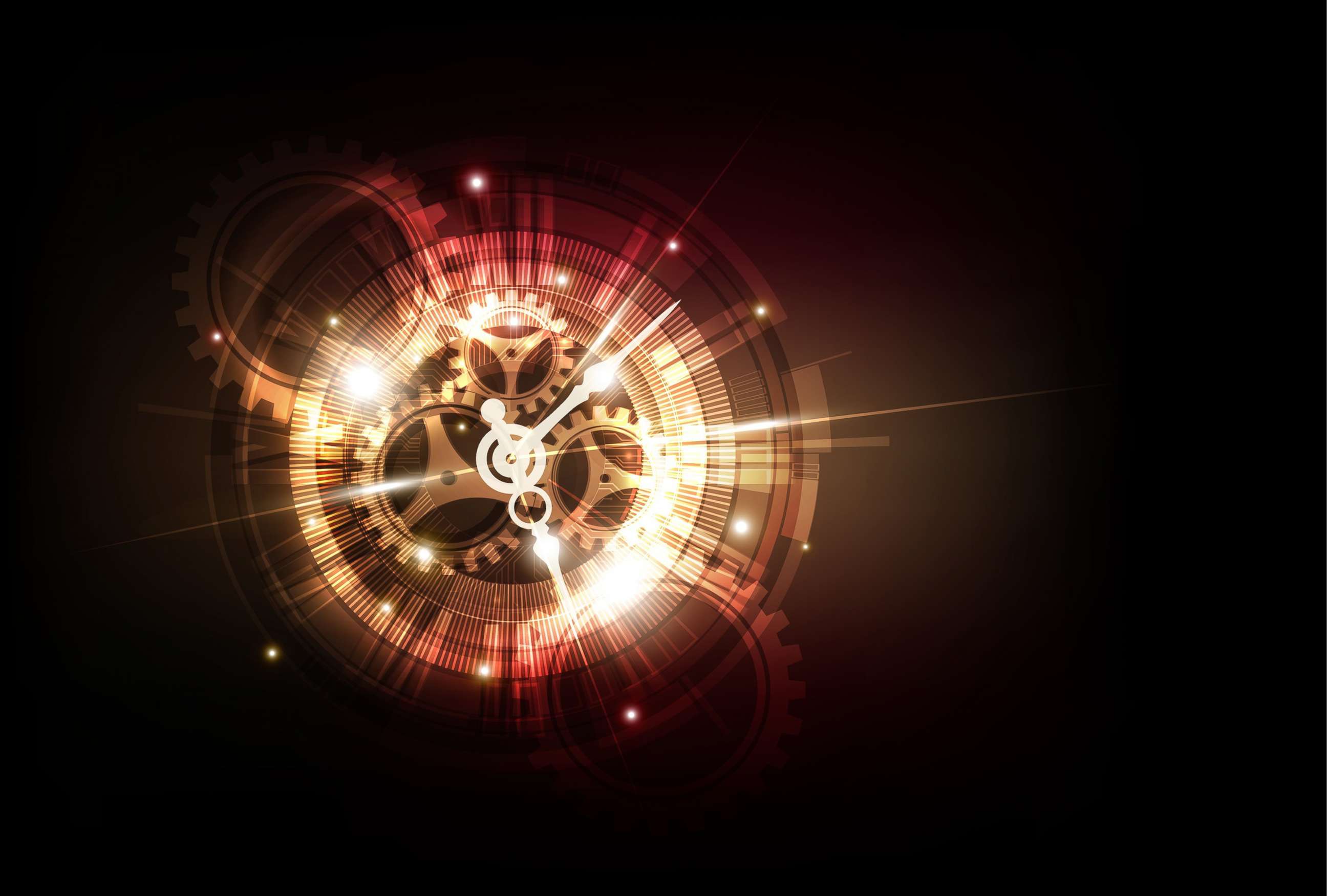 PHOTO: A stylized clock concept and time machine over an abstract background.