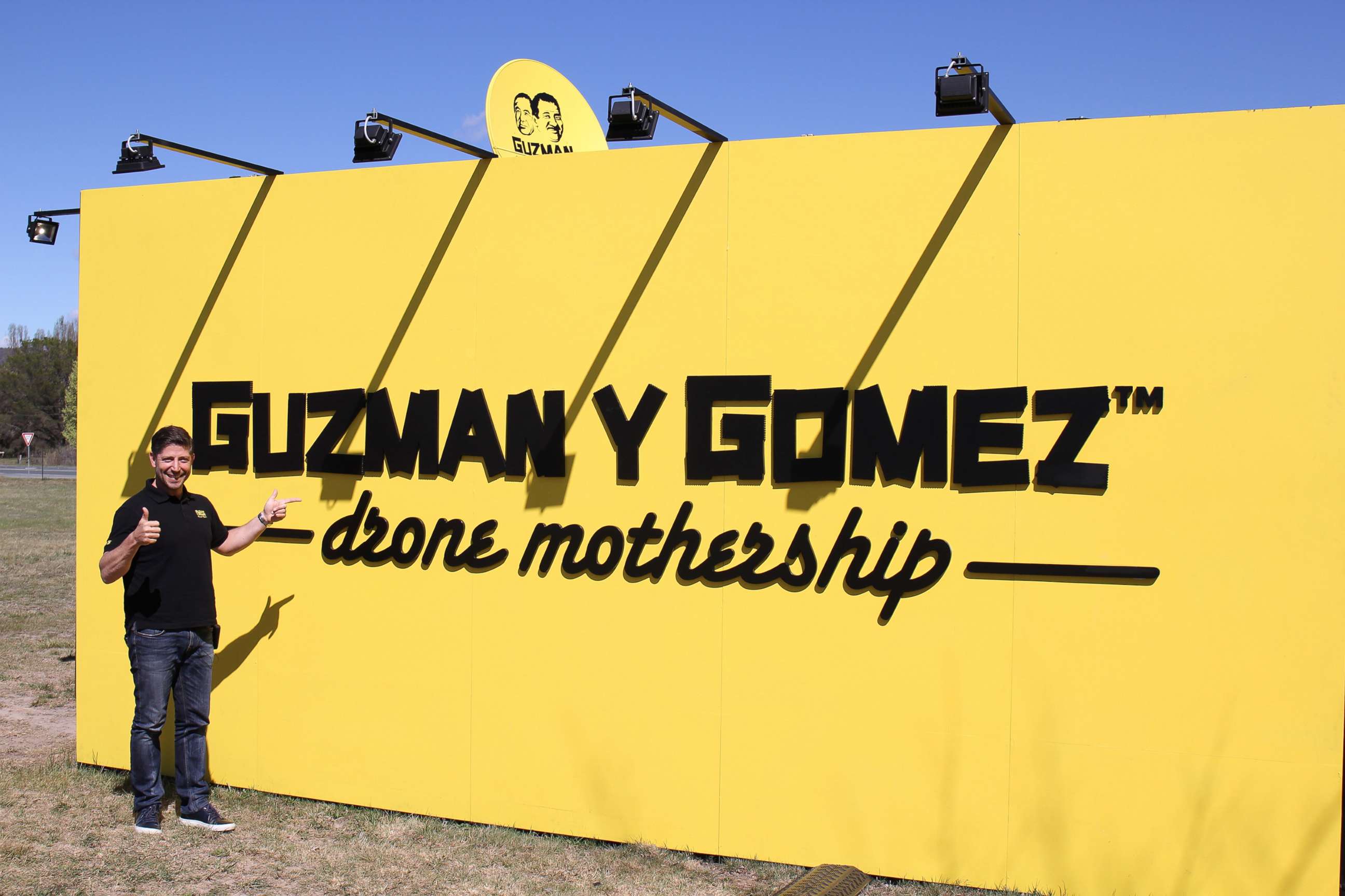 PHOTO: Founder and Global CEO of Guzman y Gomez Steven Marks stands next to the Drone Mothership base in this undated photo.