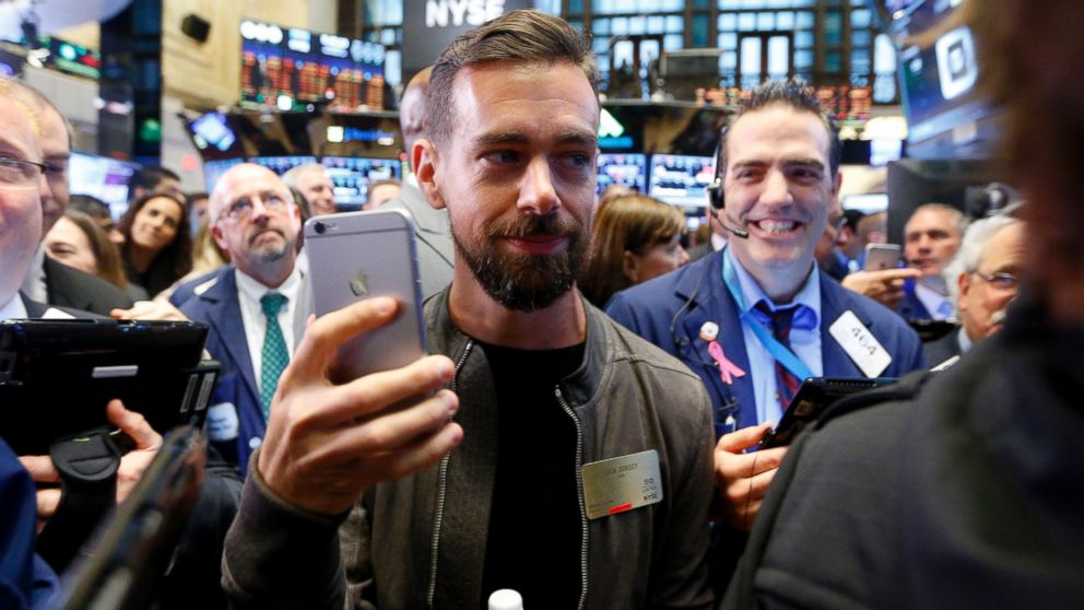 PHOTO: Jack Dorsey, co-founder and CEO of Twitter and mobile payments company Square, waits for Square stock to open up on the New York Stock Exchange for the first day of public trading in New York, Nov. 19, 2015.
