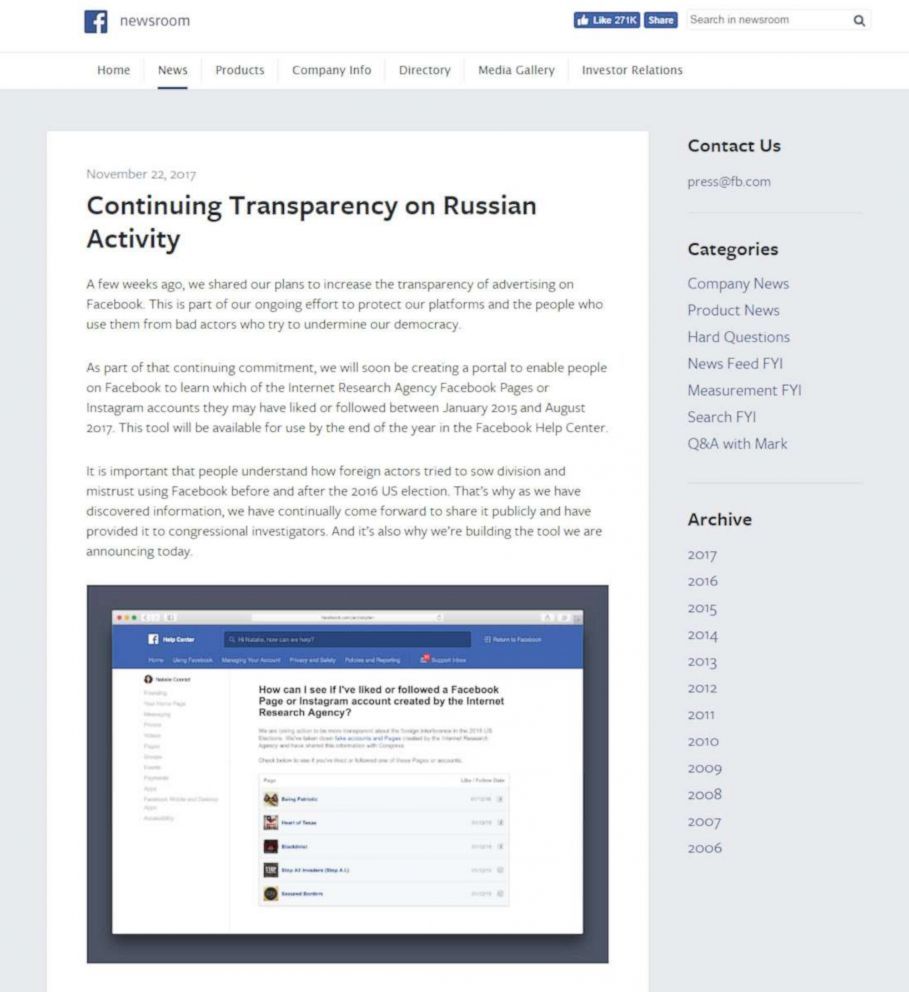 PHOTO: A Facebook press release on the company's plan to increase the transparency in advertising on the site.