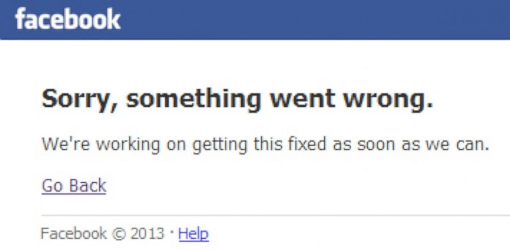 PHOTO: An error message appears for Facebook users, June 17, 2014, following an outage.