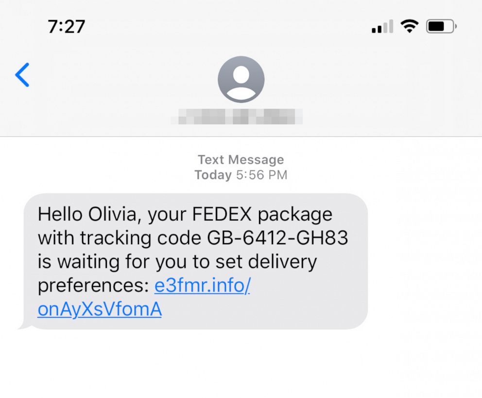 PHOTO: An example of the text message some people have received that appears to be about a FedEx package delivery, but is not according to the delivery company.