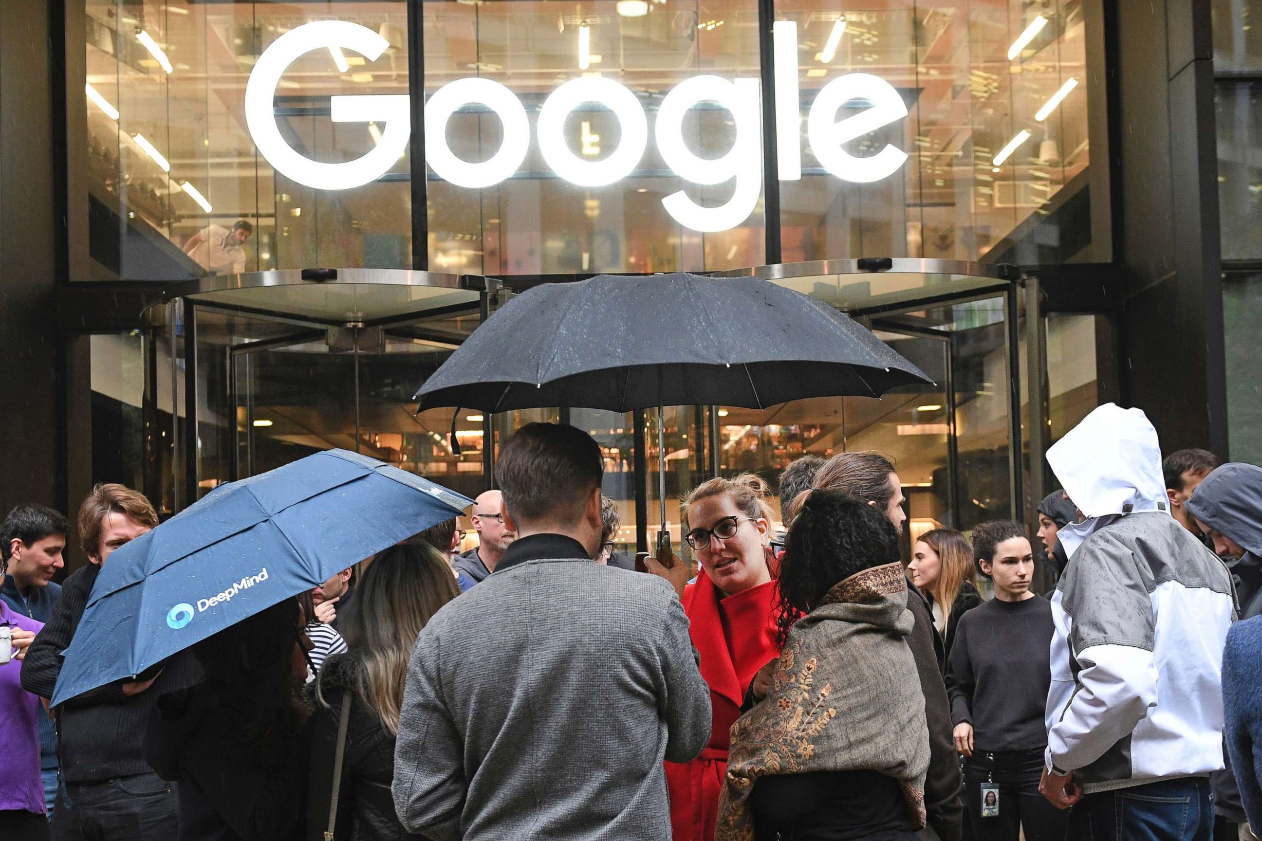 PHOTO: People outside the Google offices in Granary Sqaure, London, Nov. 1, 2018.