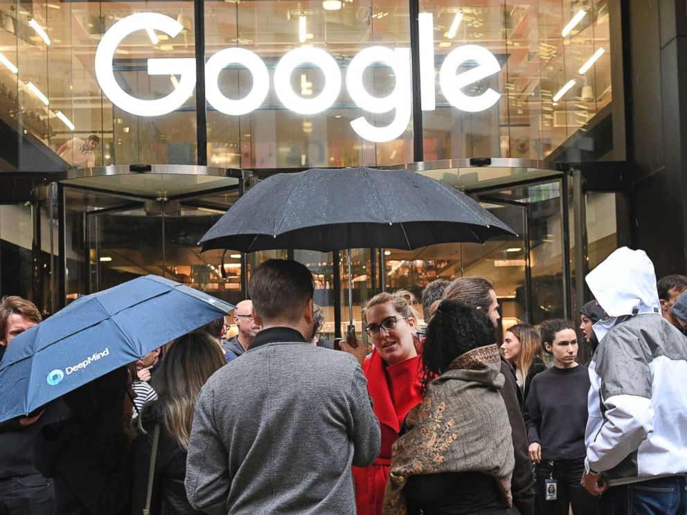 PHOTO: People outside the Google offices in Granary Sqaure, London, Nov. 1, 2018.