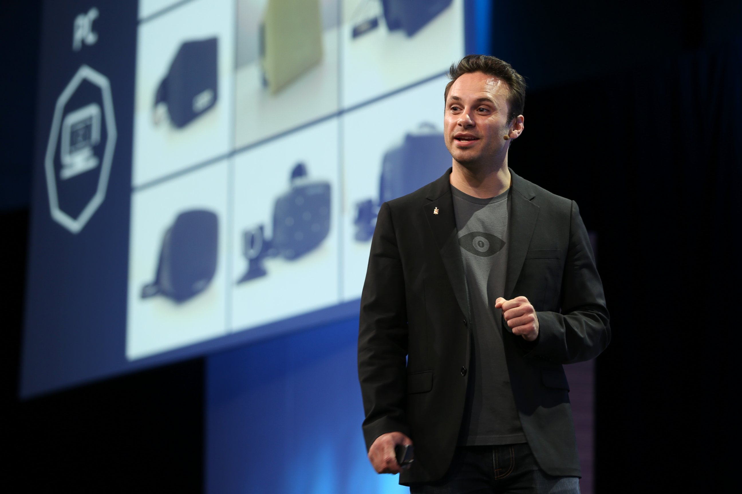 PHOTO: Brendan Iribe, Oculus CEO, speaks at f8, Facebook's Developers Conference in San Francisco, March 25, 2015.